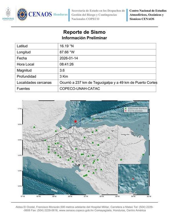 El Centro Nacional de Estudios Atmosféricos, Oceánicos y Sísmicos (Cenaos), informó este miércoles sobre un sismo suscitado a 49 km de Puert - Cover Image